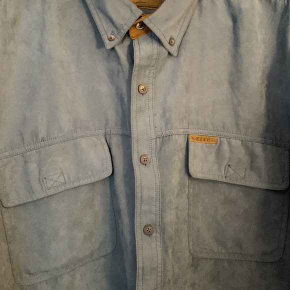 North River Outfitters Mens XXL Faux Suede Long Sleeved Shirt Slate Blue / Brown - Picture 3 of 7